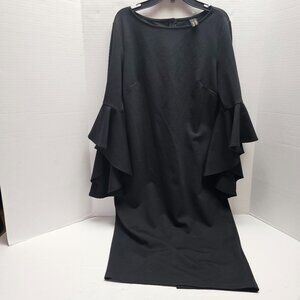 Vintage Vfshow 90s Y2K black dress Roses Gothic Steampunk Bell Sleeve Evening